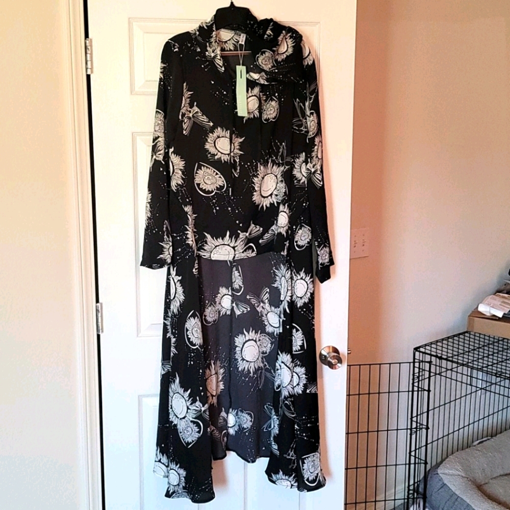 Drawstring Sun Print High Low Long Hoodie